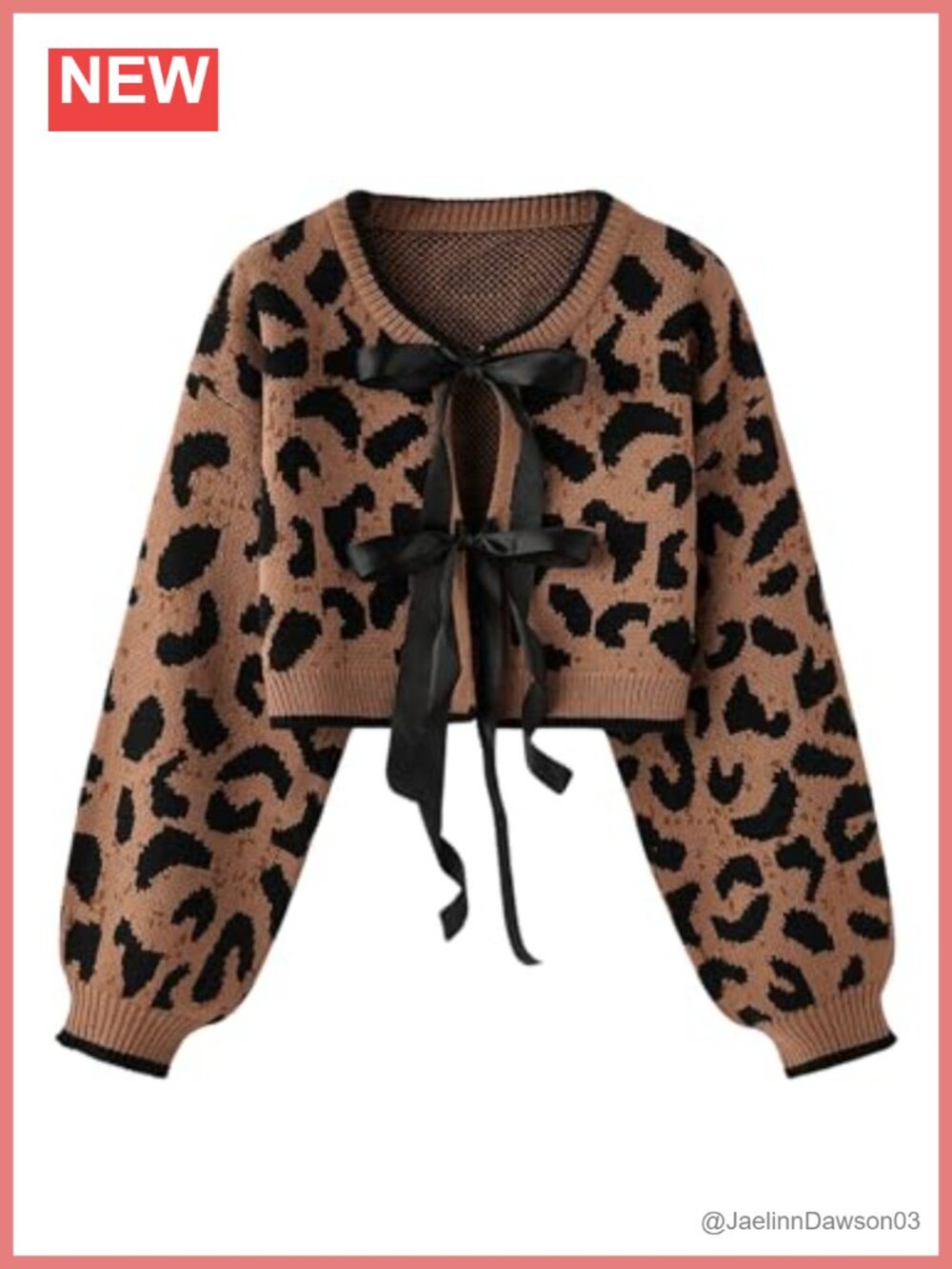Y2k Cheetah Leopard Print Cardigan Bow Tie Front Crop Sweater